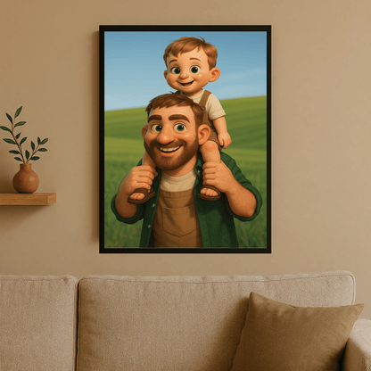 Ojciec i syn w stylu animowanym 3D - portret na plakacie dla taty - Emmygift.pl