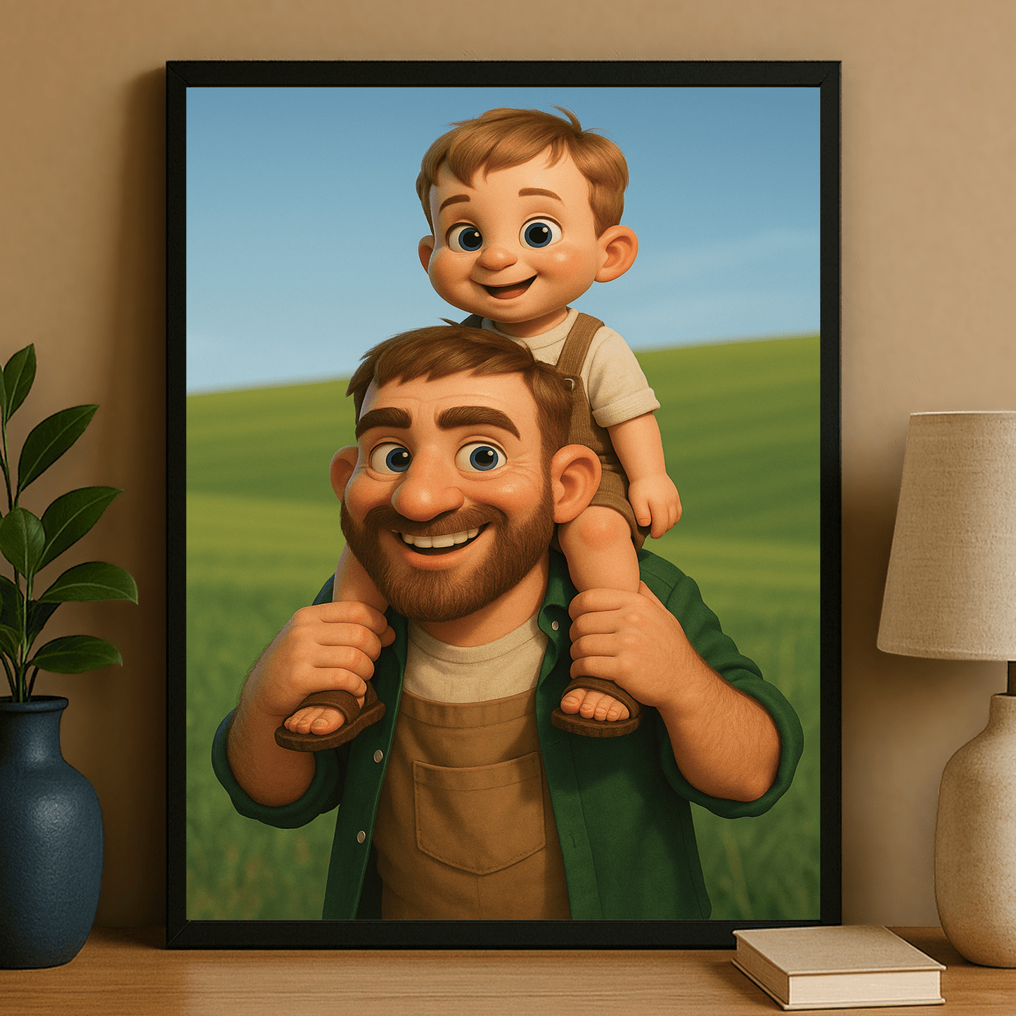 Ojciec i syn w stylu animowanym 3D - portret na plakacie dla taty - Emmygift.pl