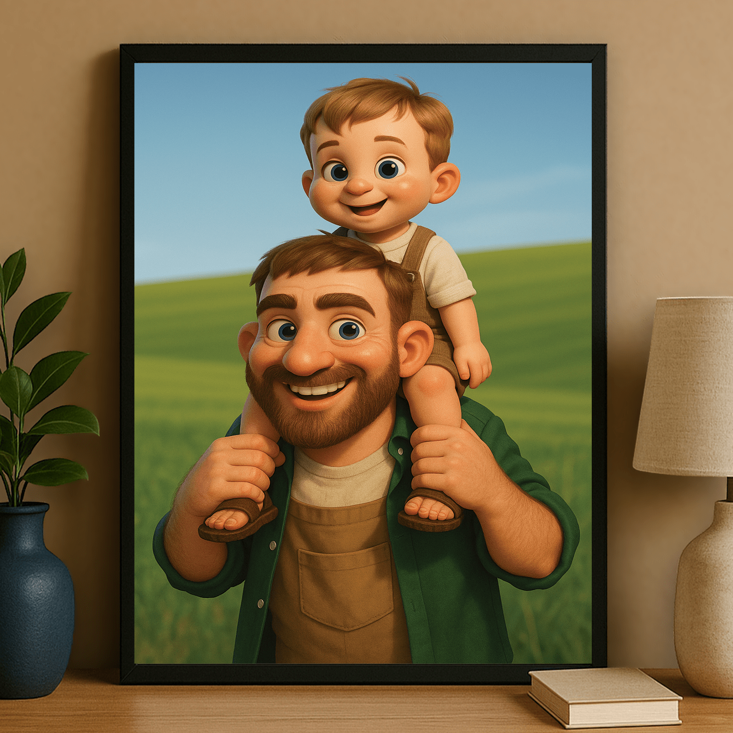 Ojciec i syn w stylu animowanym 3D - portret na plakacie dla taty - Emmygift.pl