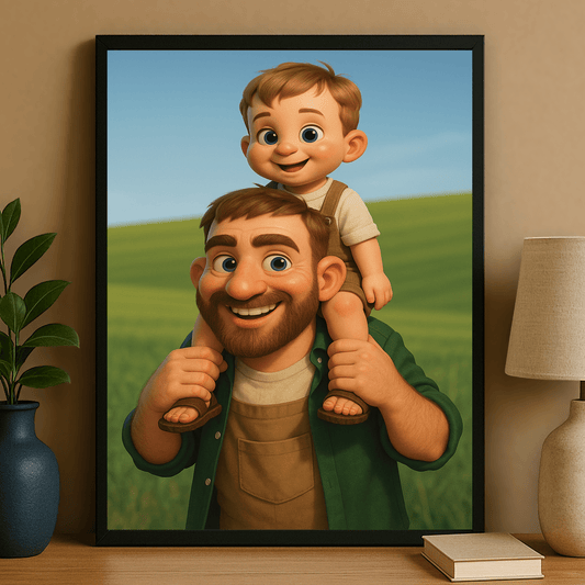 Ojciec i syn w stylu animowanym 3D - portret na plakacie dla taty - Emmygift.pl