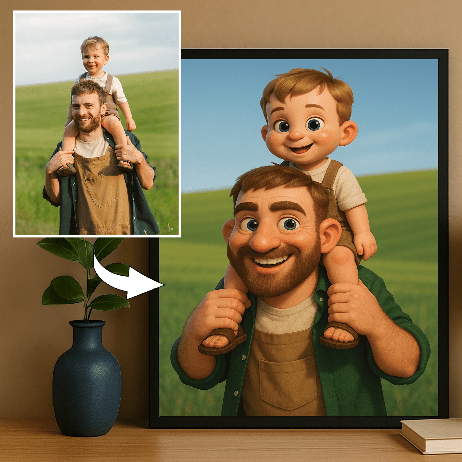 Ojciec i syn w stylu animowanym 3D - portret na plakacie dla taty - Emmygift.pl