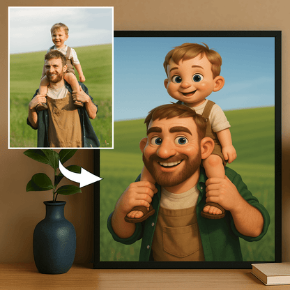 Ojciec i syn w stylu animowanym 3D - portret na plakacie dla taty - Emmygift.pl