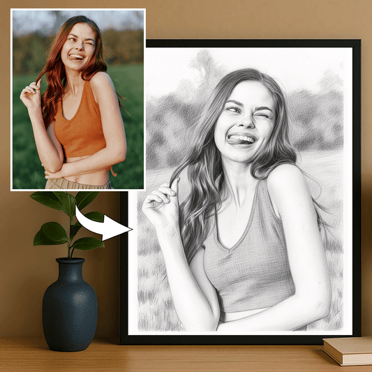 Ołówkowy szkic dziewczyny - portret na plakacie dla niej - Emmygift.pl