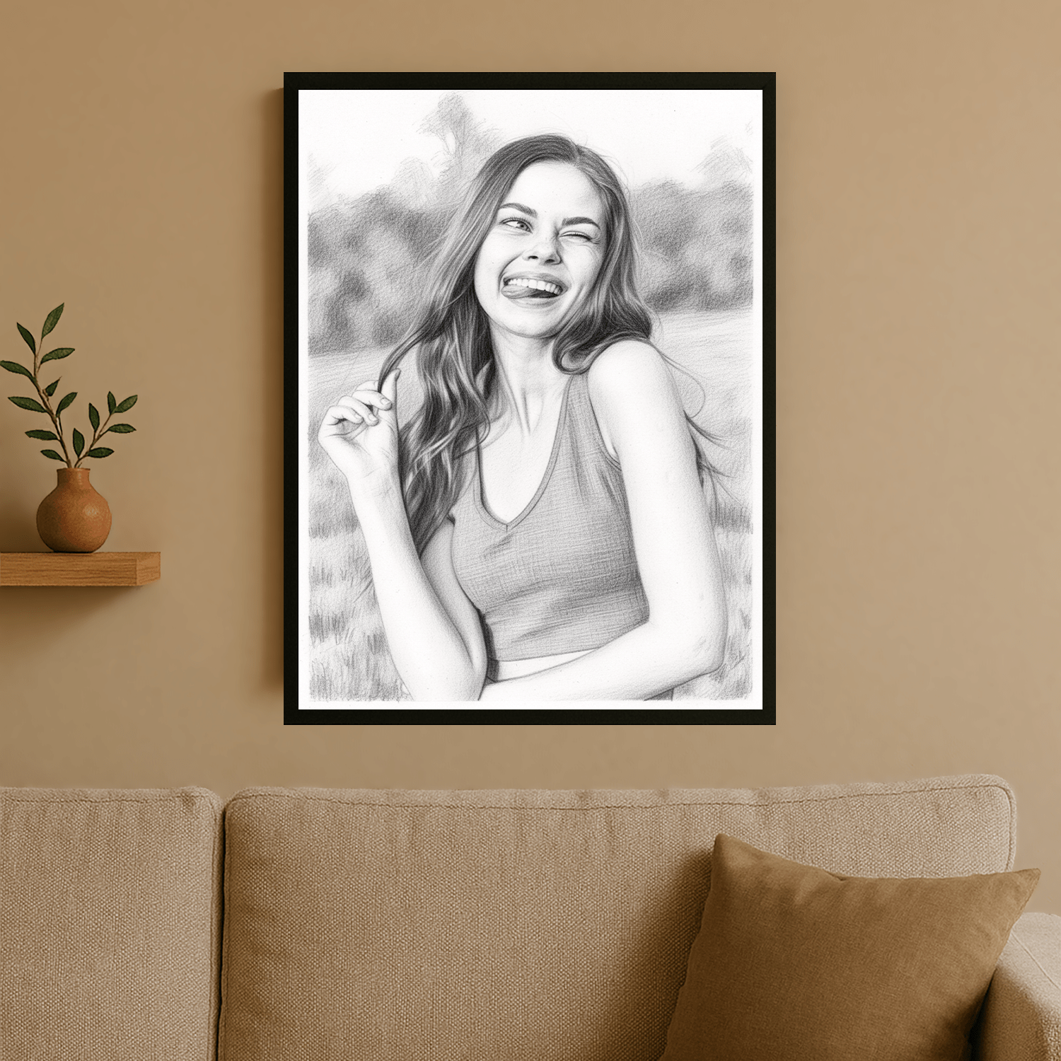 Ołówkowy szkic dziewczyny - portret na plakacie dla niej - Emmygift.pl