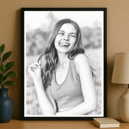 Ołówkowy szkic dziewczyny - portret na plakacie dla niej - Emmygift.pl