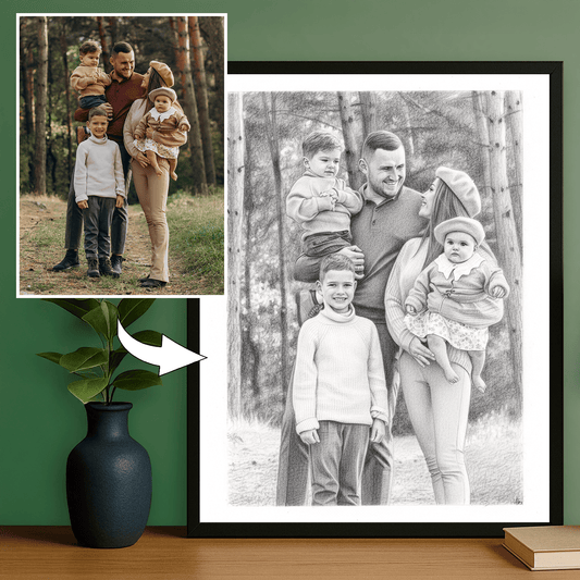 Ołówkowy szkic rodziny - portret na plakacie dla rodziców - Emmygift.pl