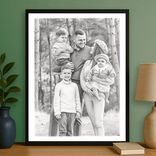 Ołówkowy szkic rodziny - portret na plakacie dla rodziców - Emmygift.pl