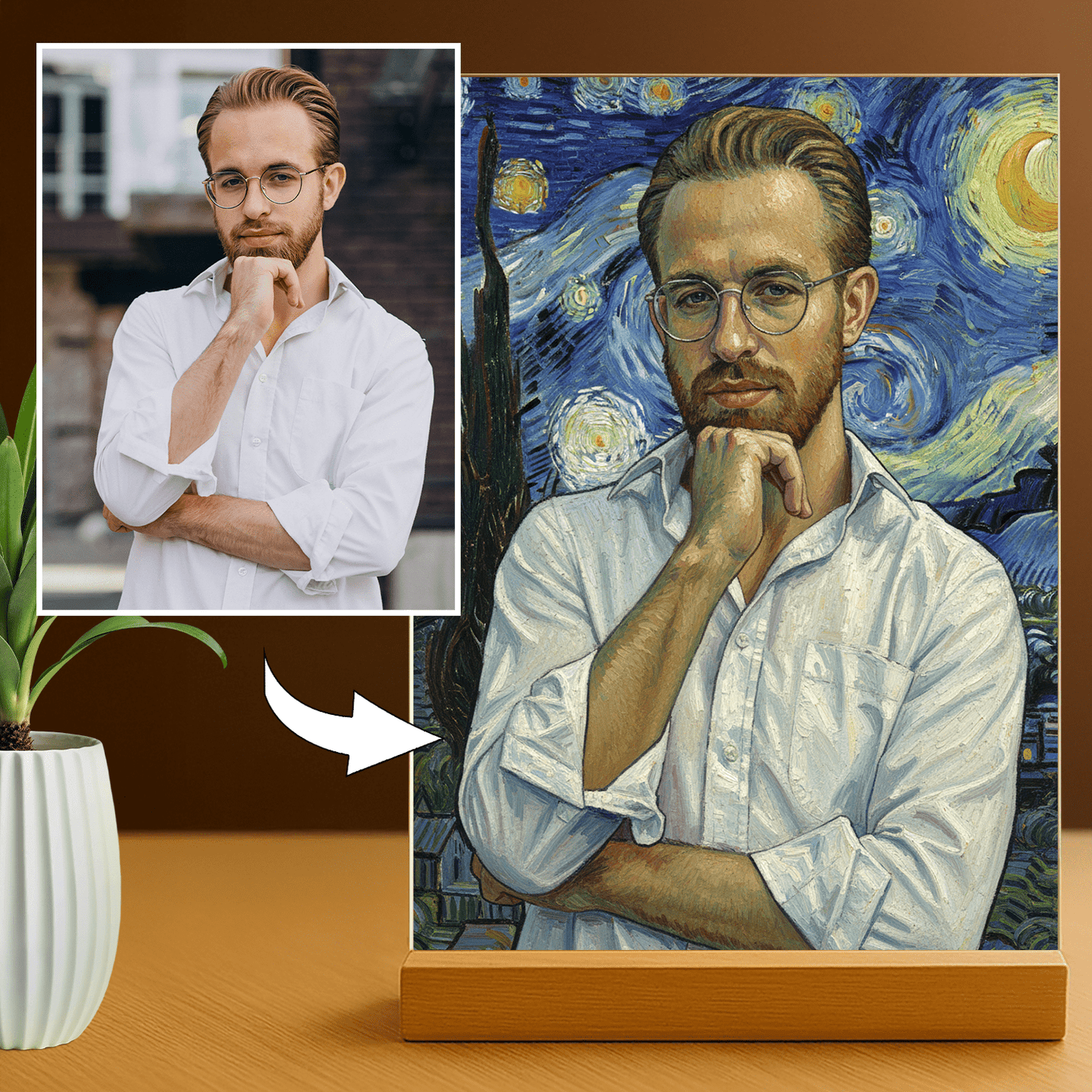 On w stylu Van Gogha - portret na szkle akrylowym dla niego - Emmygift.pl