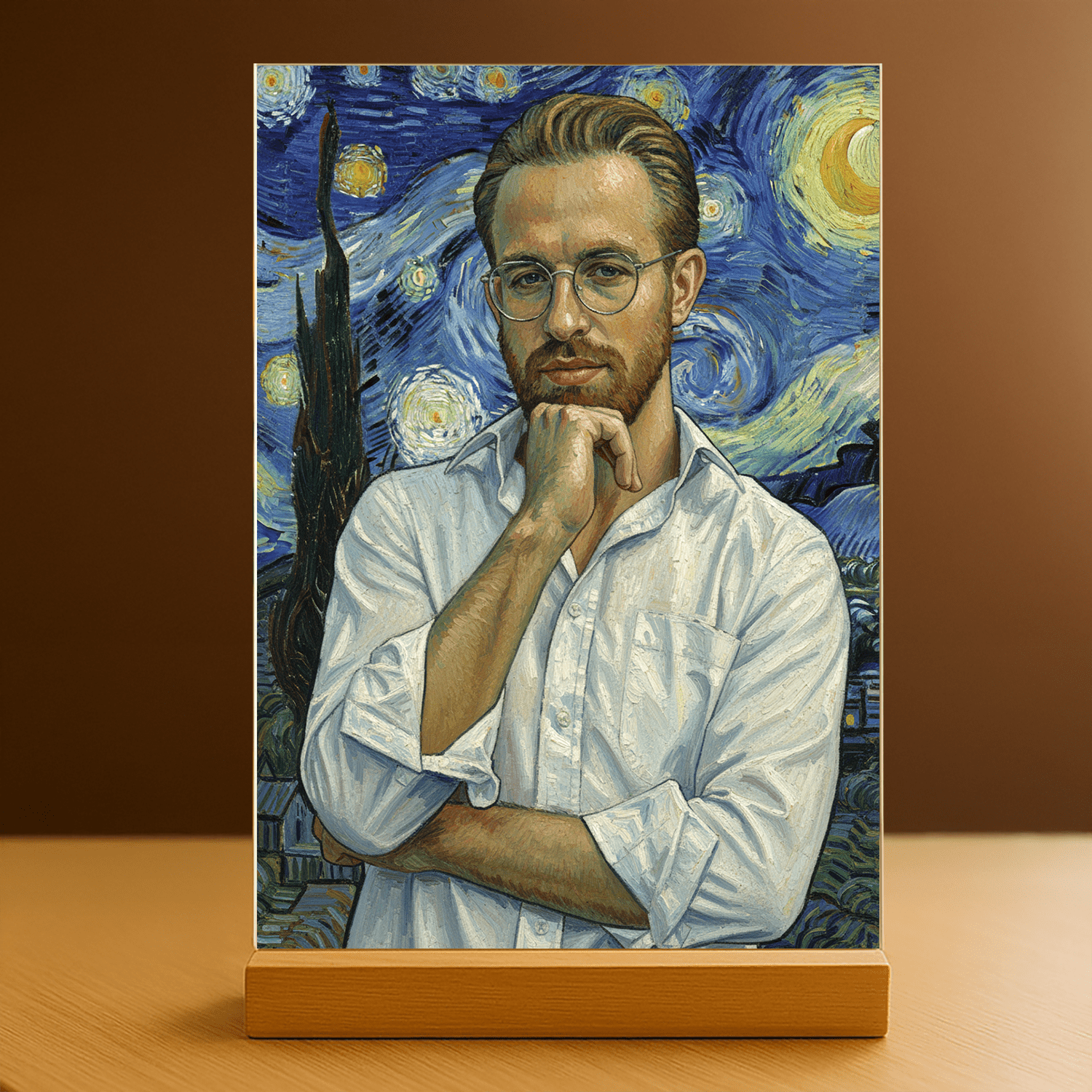 On w stylu Van Gogha - portret na szkle akrylowym dla niego - Emmygift.pl