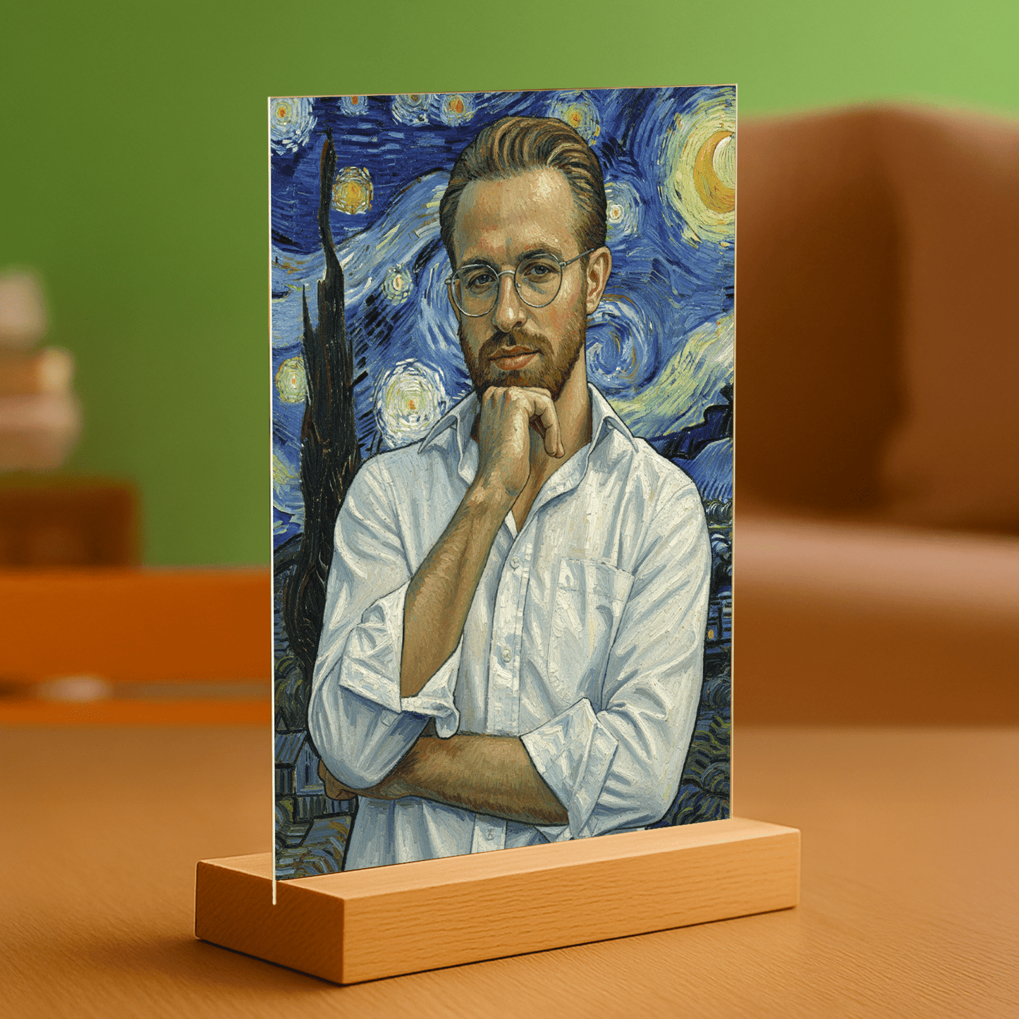 On w stylu Van Gogha - portret na szkle akrylowym dla niego - Emmygift.pl
