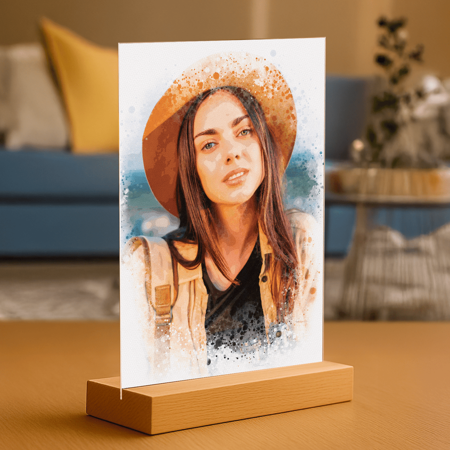 Ona przedstawiona w stylu Watercolor - portret na szkle akrylowym dla niej - Emmygift.pl