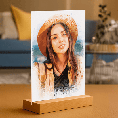 Ona przedstawiona w stylu Watercolor - portret na szkle akrylowym dla niej - Emmygift.pl