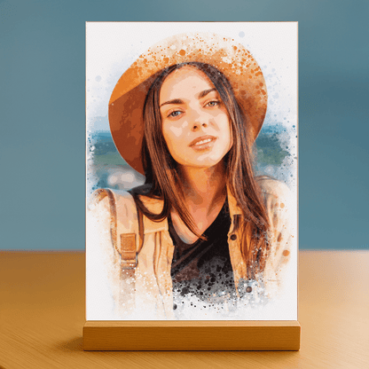 Ona przedstawiona w stylu Watercolor - portret na szkle akrylowym dla niej - Emmygift.pl