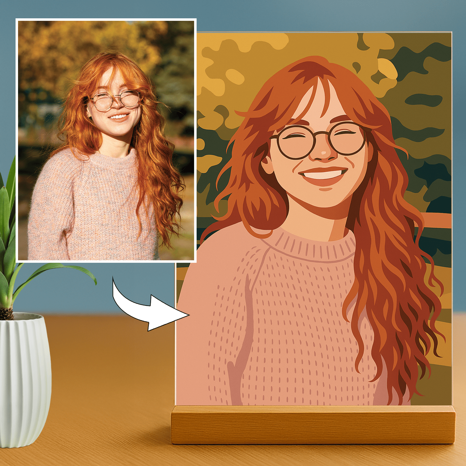 Ona w artystycznym stylu ilustracji - portret na szkle akrylowym dla dziewczyny - Emmygift.pl
