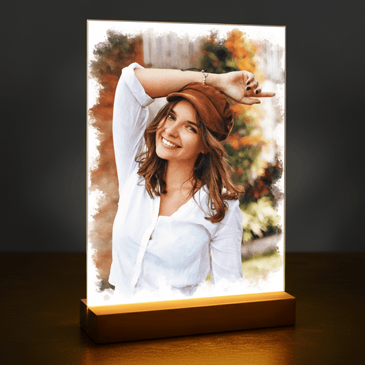 Ona w kolorowym stylu akwarelowym - portret na szkle akrylowym dla niej - Emmygift.pl