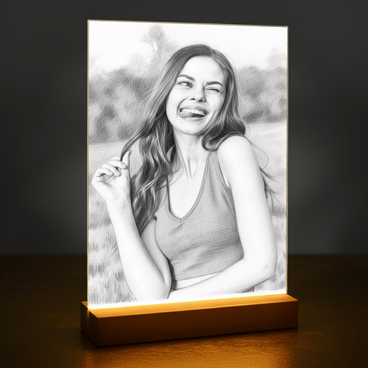 Ona w stylu szkicu ołówkiem - portret na szkle akrylowym dla kobiety - Emmygift.pl