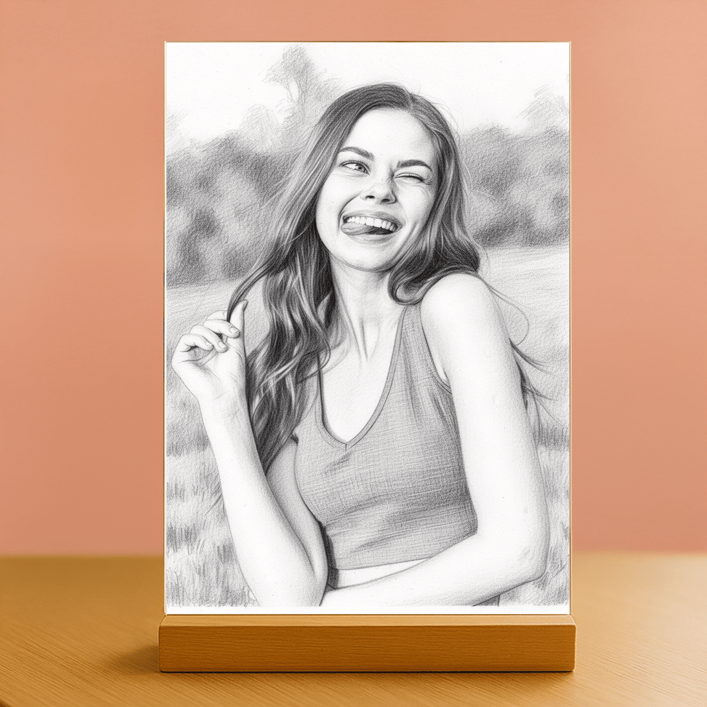 Ona w stylu szkicu ołówkiem - portret na szkle akrylowym dla kobiety - Emmygift.pl