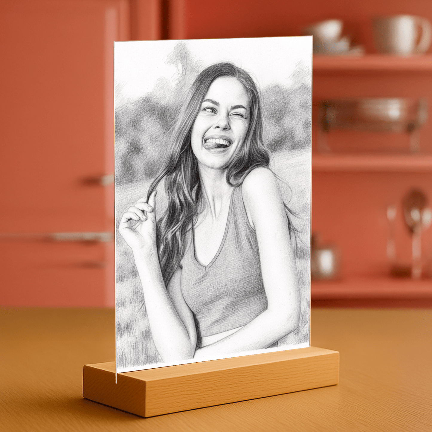 Ona w stylu szkicu ołówkiem - portret na szkle akrylowym dla kobiety - Emmygift.pl