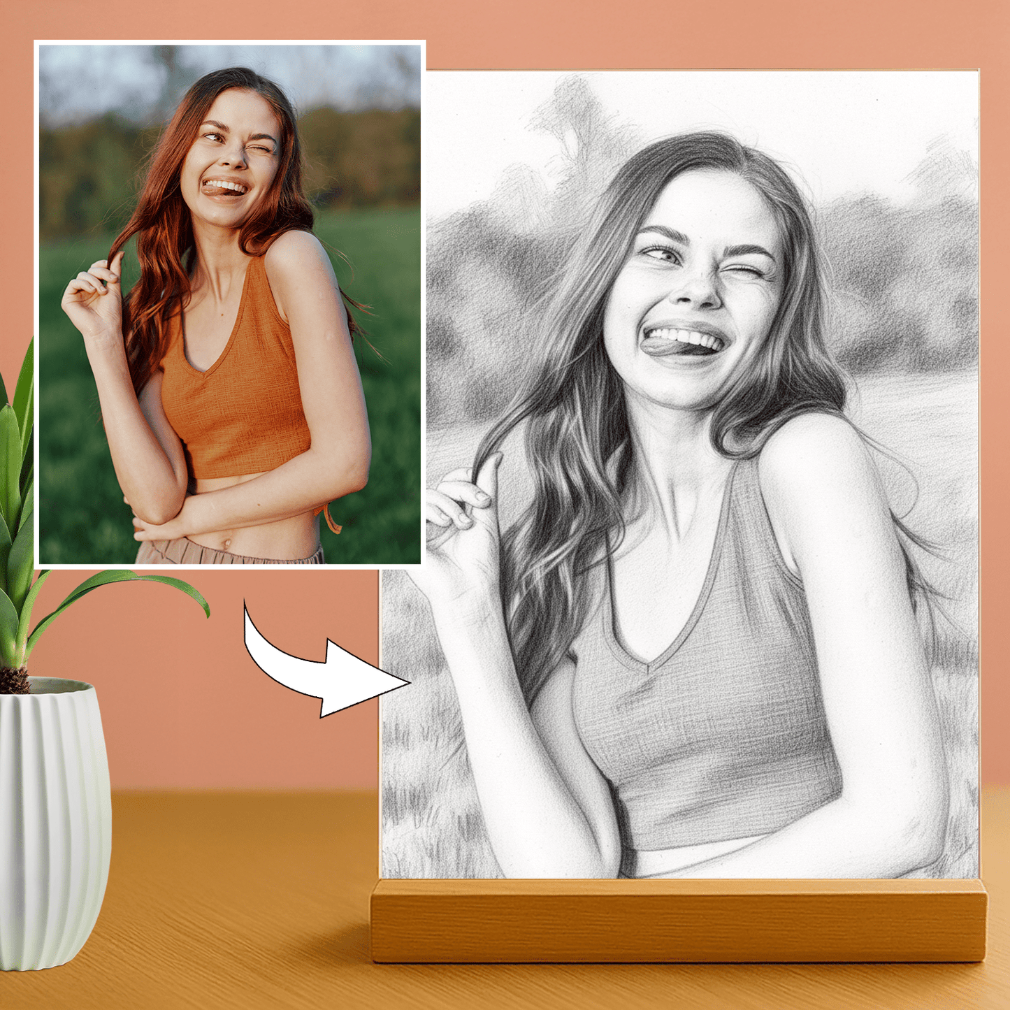 Ona w stylu szkicu ołówkiem - portret na szkle akrylowym dla kobiety - Emmygift.pl