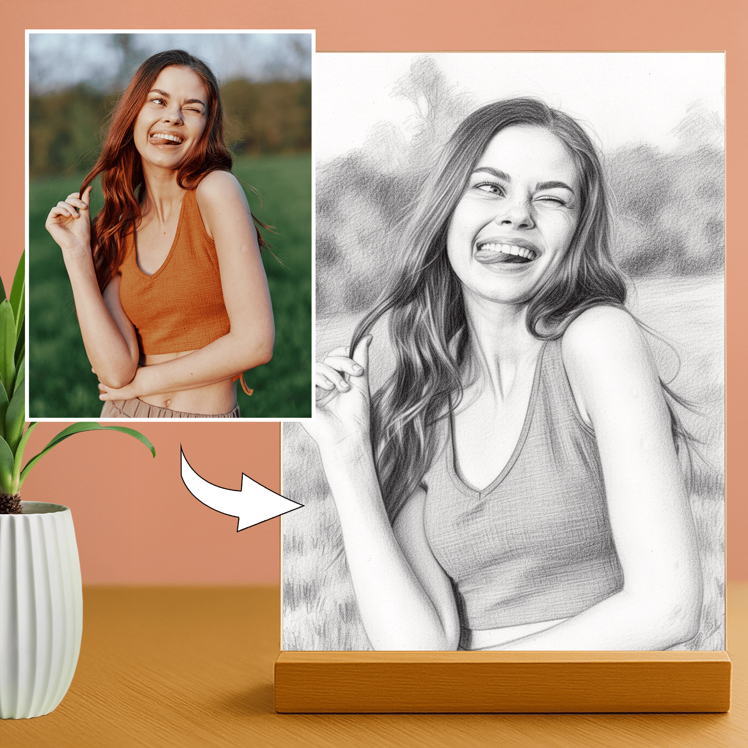 Ona w stylu szkicu ołówkiem - portret na szkle akrylowym dla kobiety - Emmygift.pl