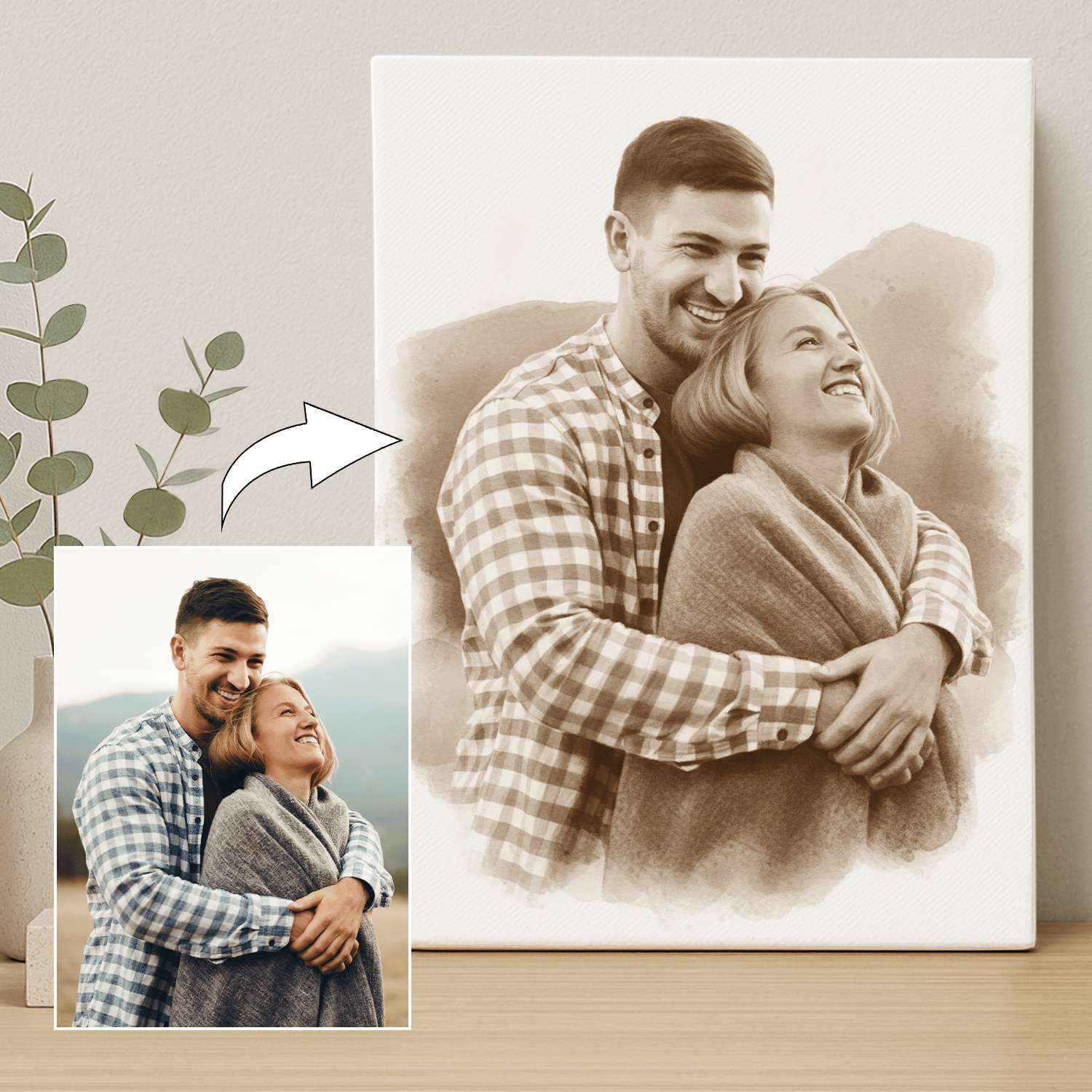 Para jak namalowana kawą - portret na płótnie dla pary - Emmygift.pl