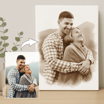 Para jak namalowana kawą - portret na płótnie dla pary - Emmygift.pl