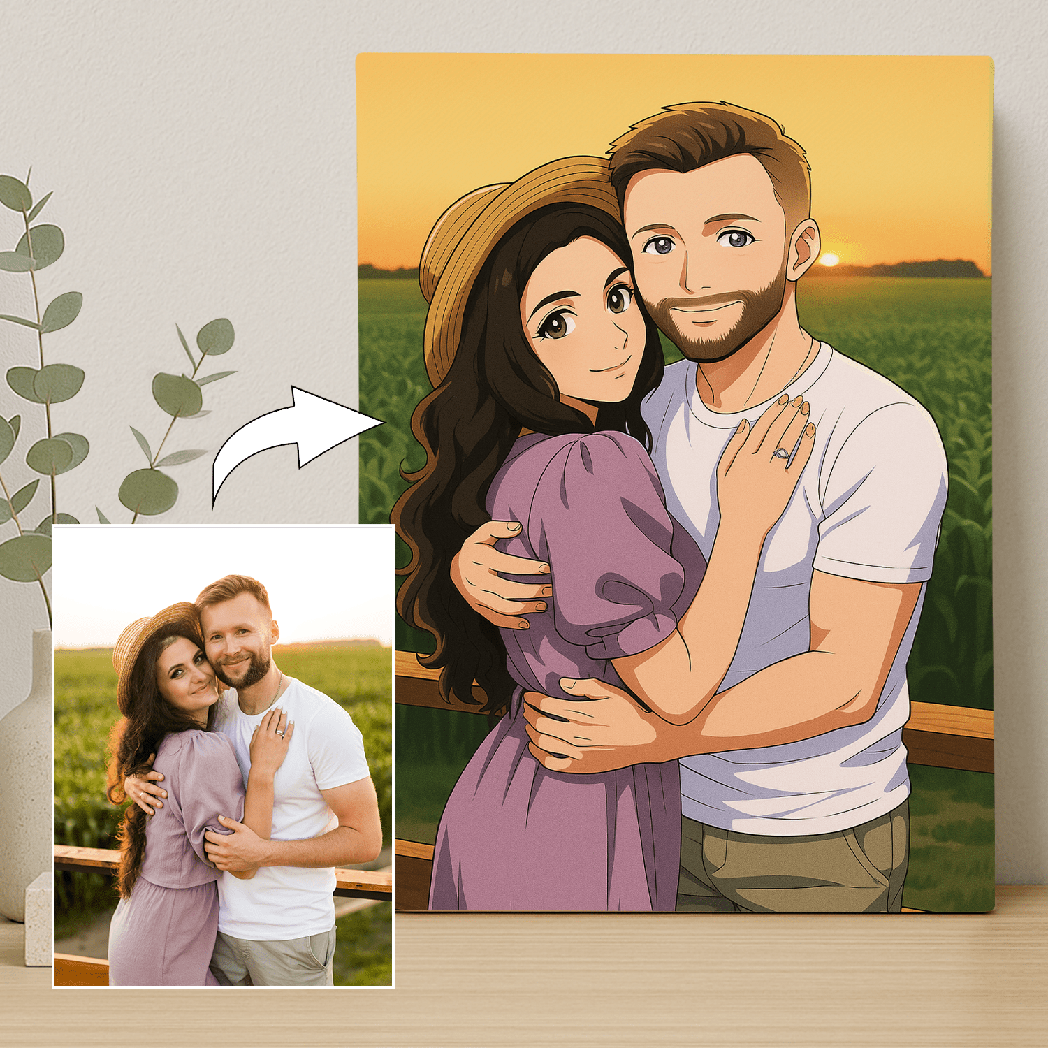 Para jak z Anime - portret na płótnie dla pary - Emmygift.pl