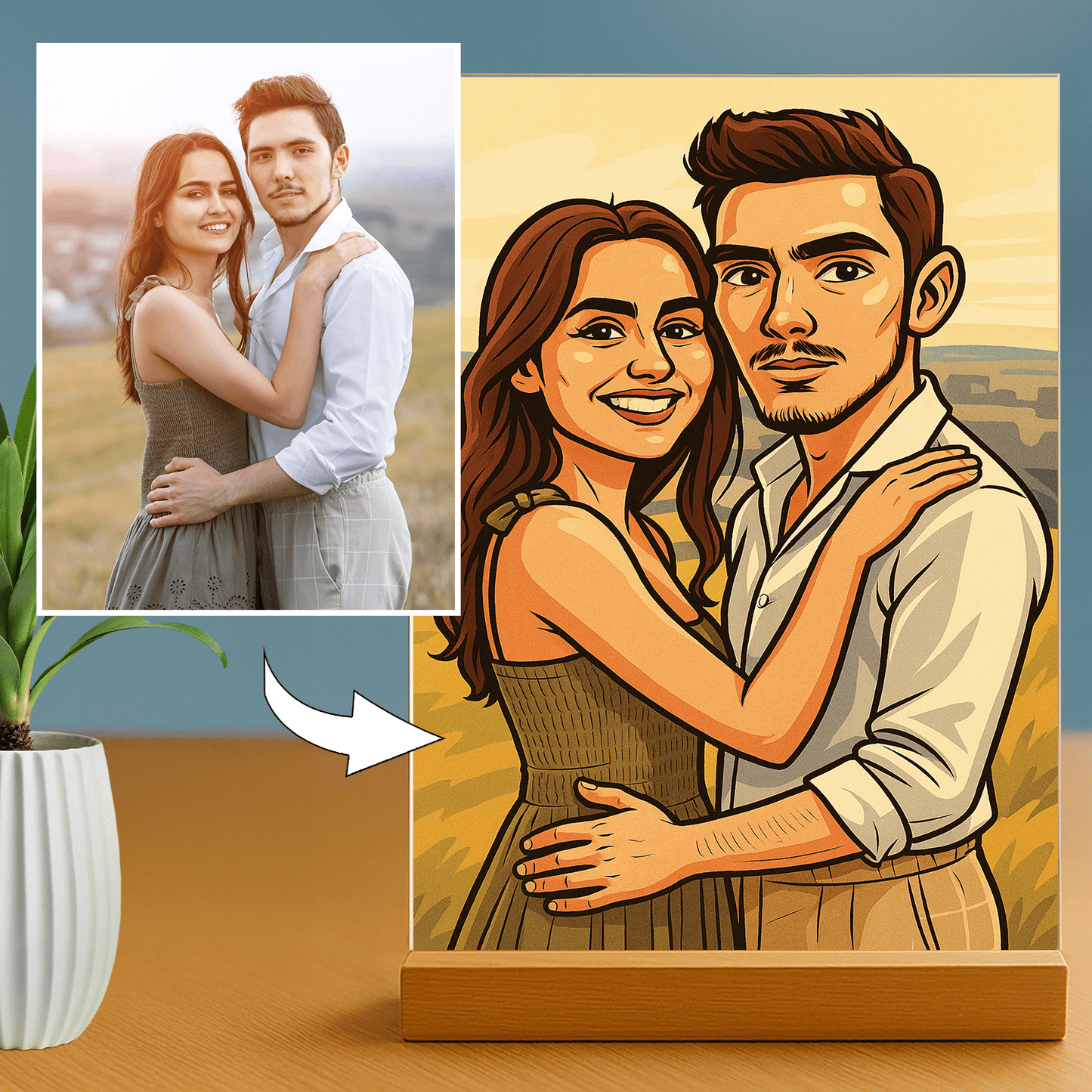 Para jak z karykatury - portret na szkle akrylowym dla pary - Emmygift.pl