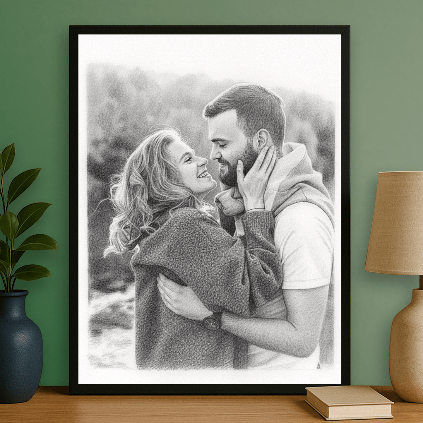 Para naszkicowana ołówkiem - portret na plakacie dla pary - Emmygift.pl