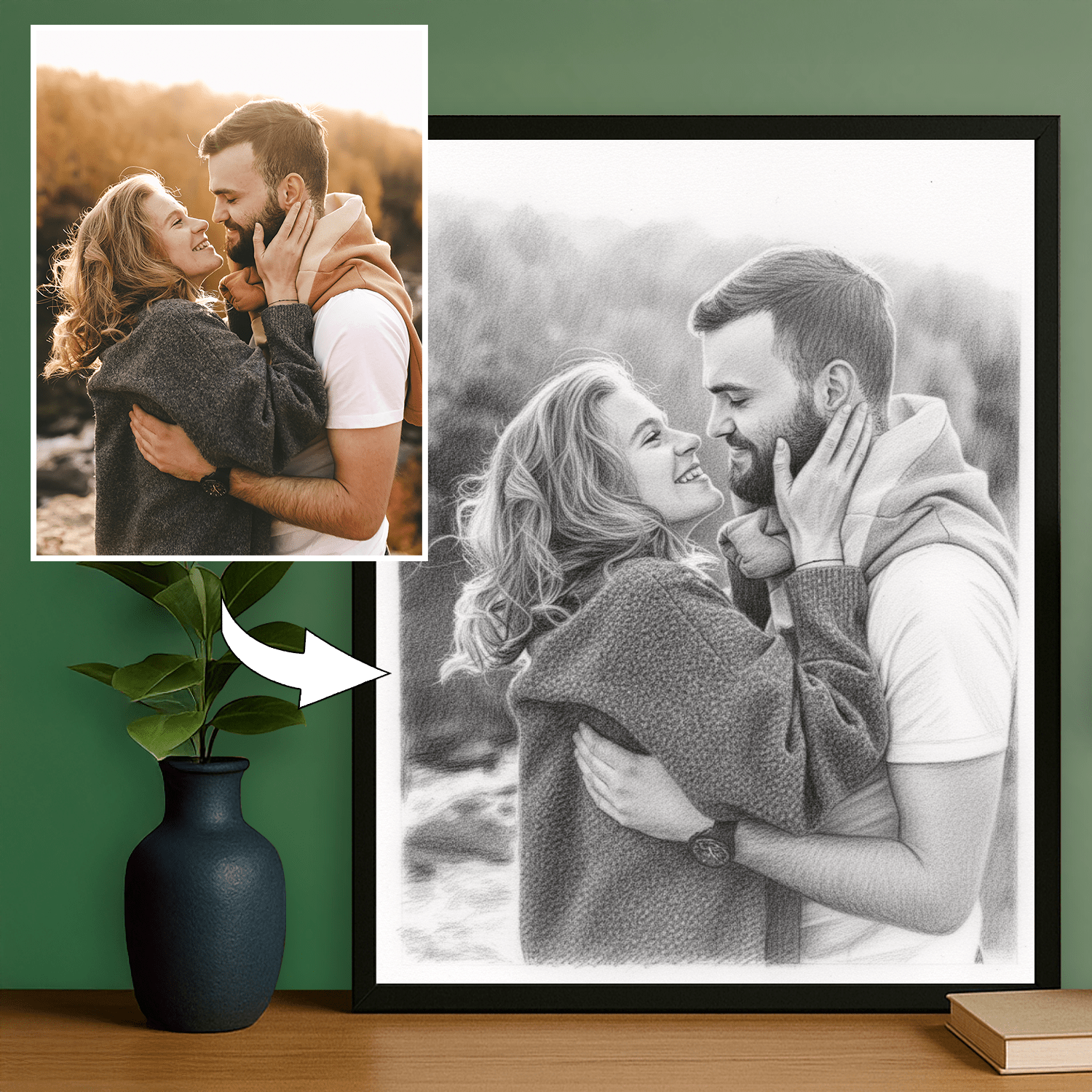 Para naszkicowana ołówkiem - portret na plakacie dla pary - Emmygift.pl