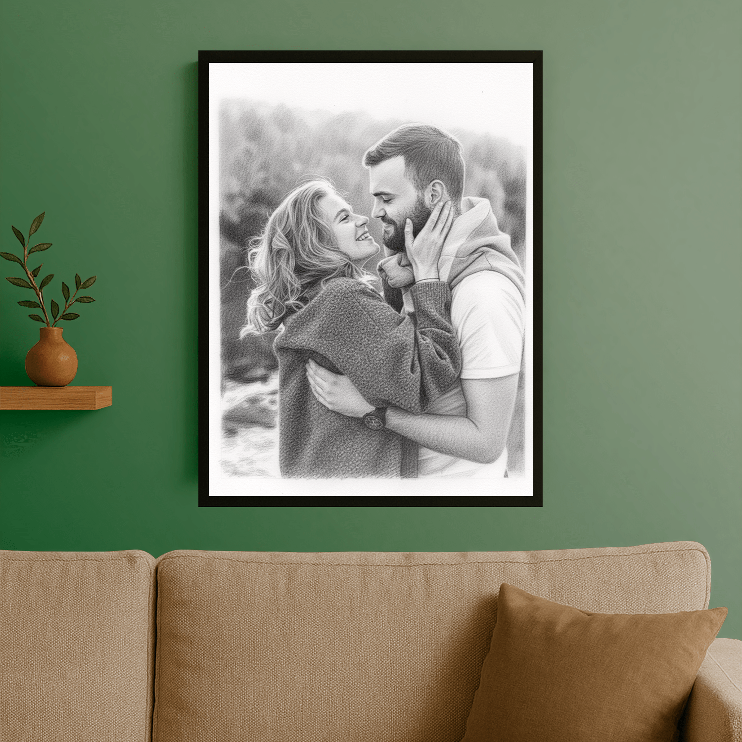 Para naszkicowana ołówkiem - portret na plakacie dla pary - Emmygift.pl