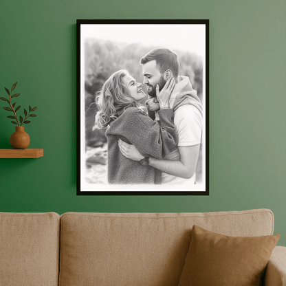 Para naszkicowana ołówkiem - portret na plakacie dla pary - Emmygift.pl