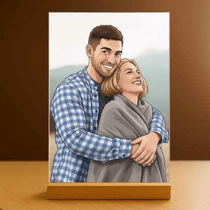 Para styl kreskówki - portret na szkle akrylowym dla pary - Emmygift.pl