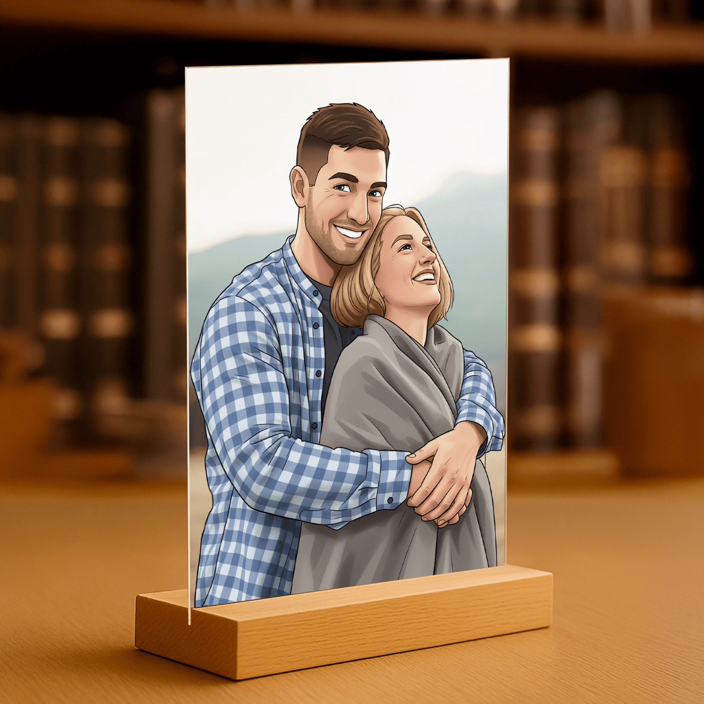 Para styl kreskówki - portret na szkle akrylowym dla pary - Emmygift.pl