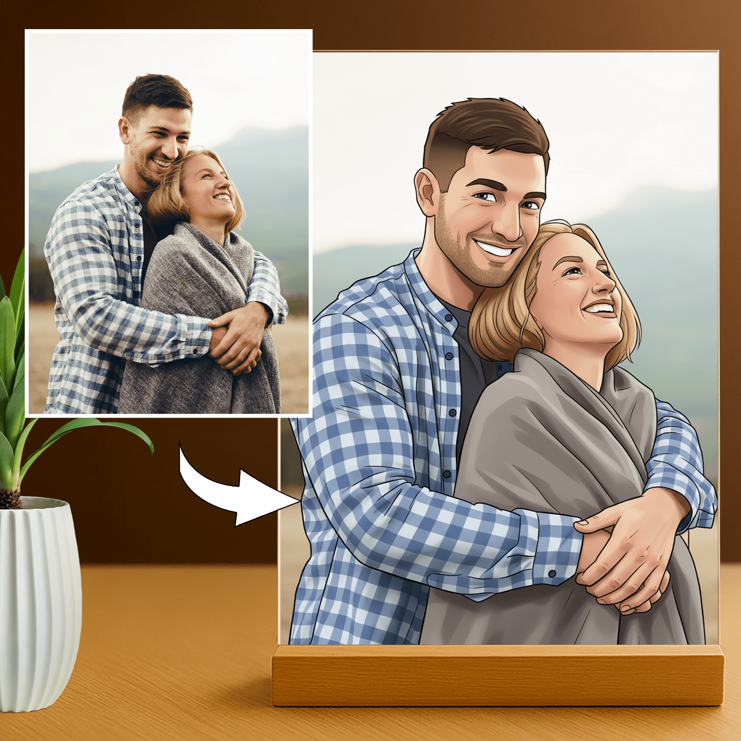 Para styl kreskówki - portret na szkle akrylowym dla pary - Emmygift.pl