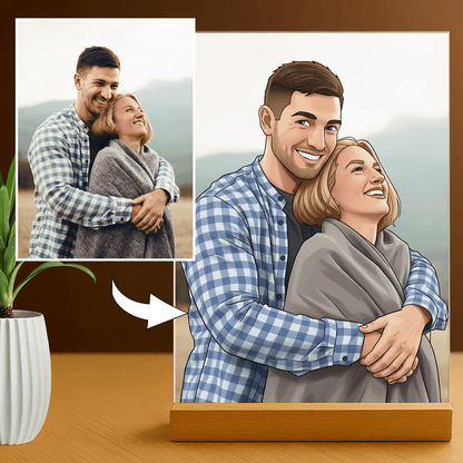 Para styl kreskówki - portret na szkle akrylowym dla pary - Emmygift.pl