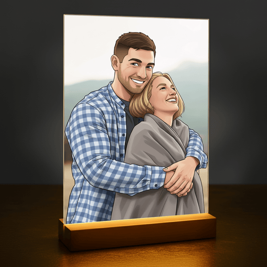 Para styl kreskówki - portret na szkle akrylowym dla pary - Emmygift.pl