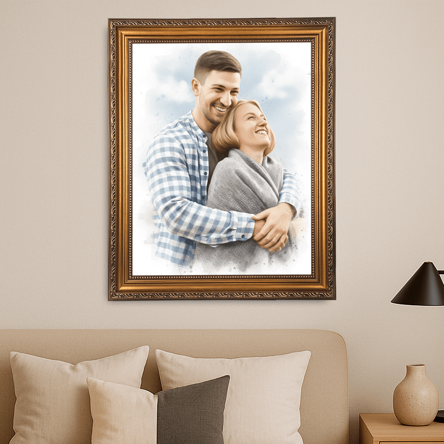 Para w akwarelowym stylu - portret na płótnie dla pary - Emmygift.pl