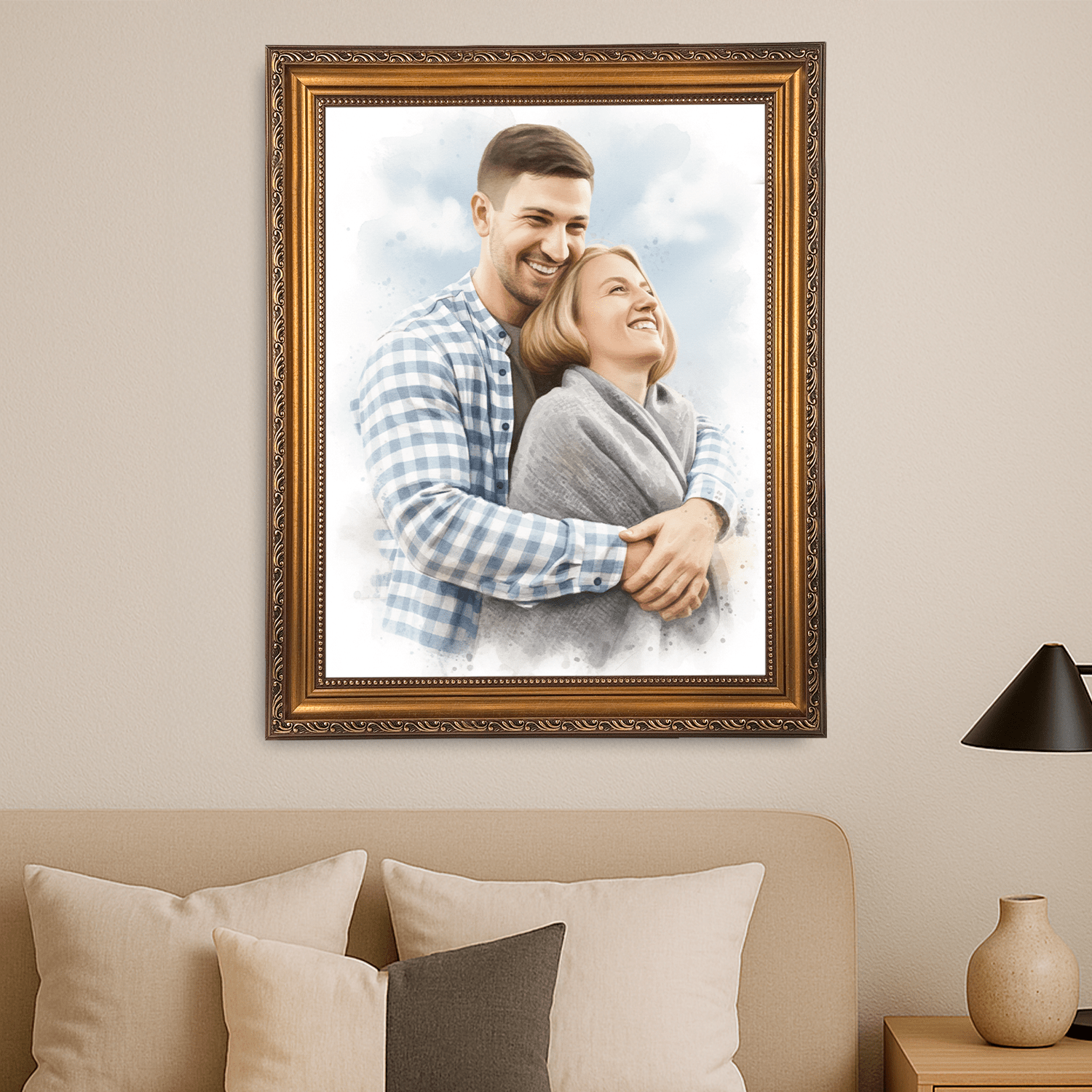 Para w akwarelowym stylu - portret na płótnie dla pary - Emmygift.pl