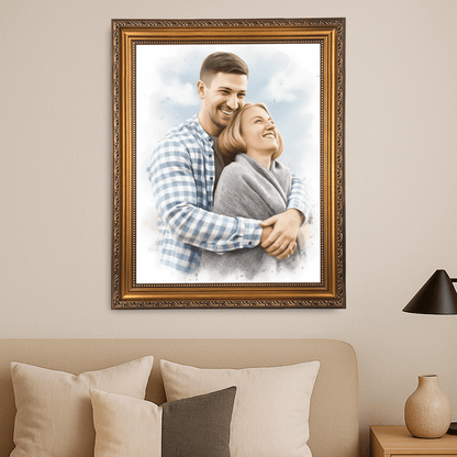 Para w akwarelowym stylu - portret na płótnie dla pary - Emmygift.pl