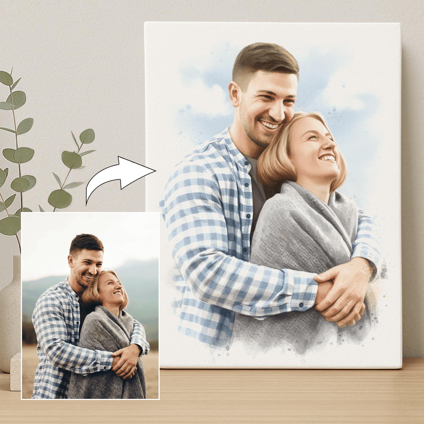 Para w akwarelowym stylu - portret na płótnie dla pary - Emmygift.pl
