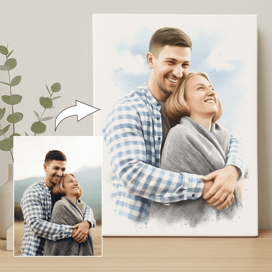Para w akwarelowym stylu - portret na płótnie dla pary - Emmygift.pl