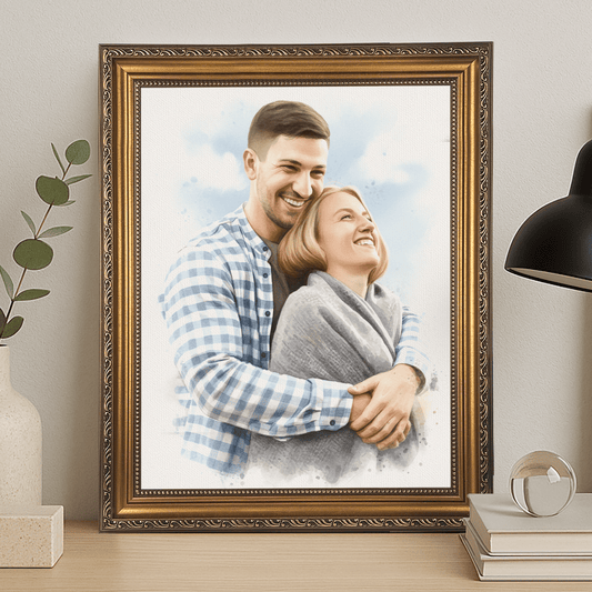 Para w akwarelowym stylu - portret na płótnie dla pary - Emmygift.pl