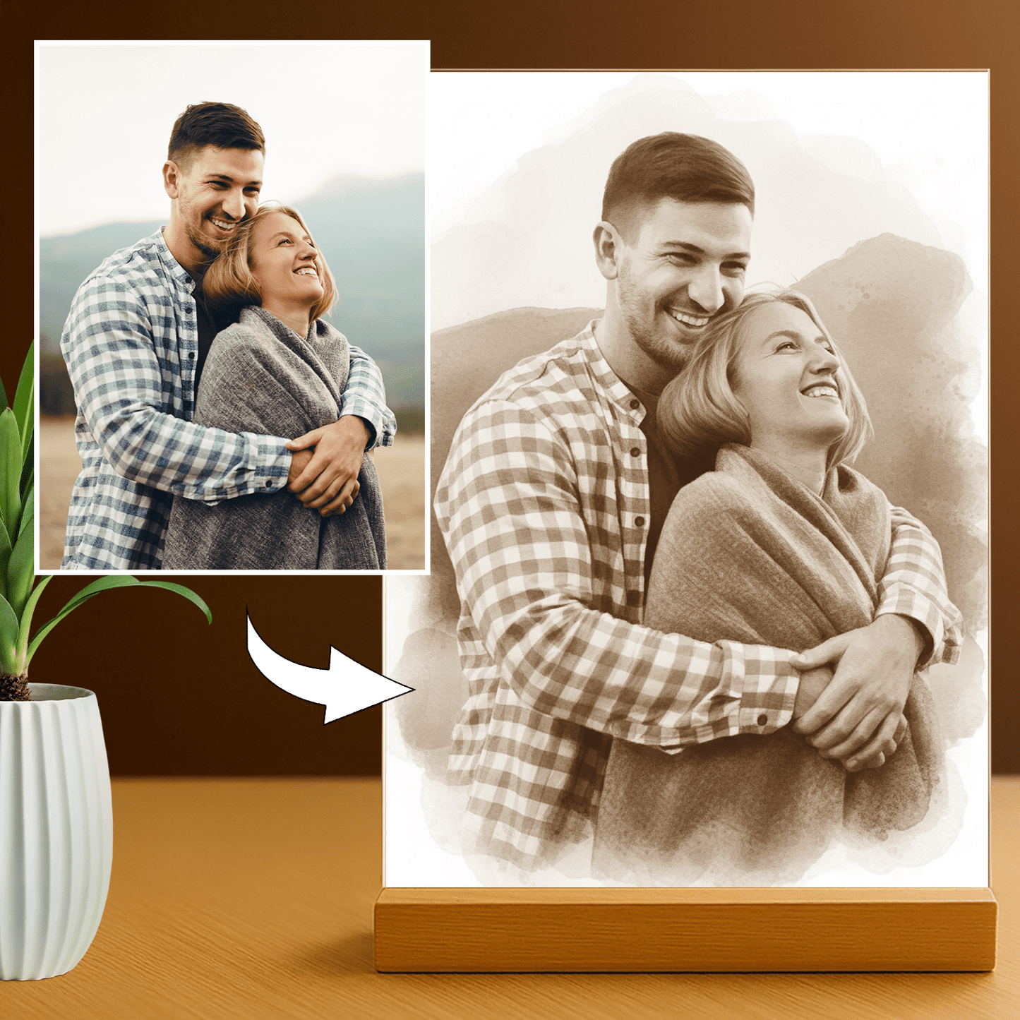 Para w efekcie coffee - portret na szkle akrylowym dla pary - Emmygift.pl