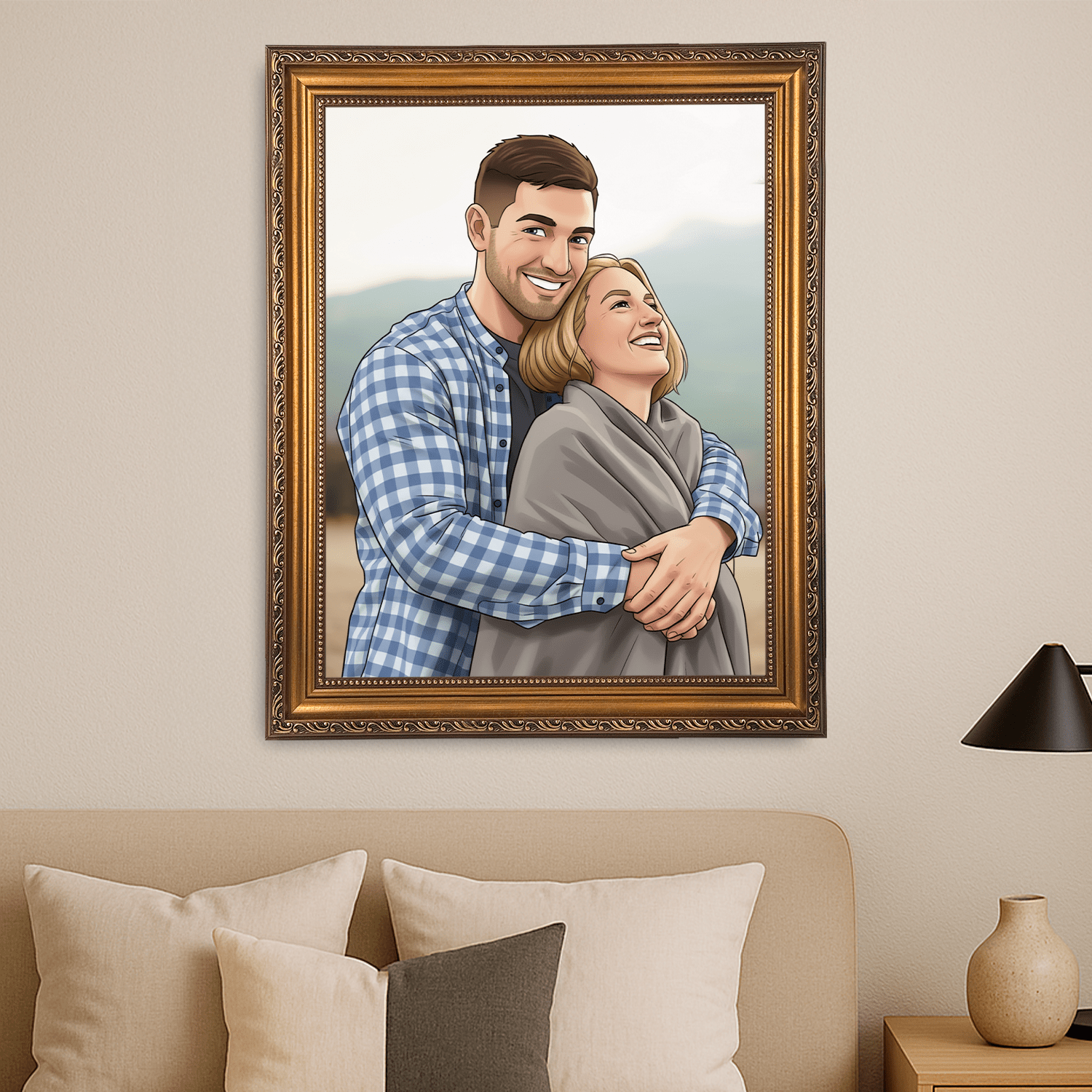 Para w kreskówkowym stylu - portret na płótnie dla pary - Emmygift.pl