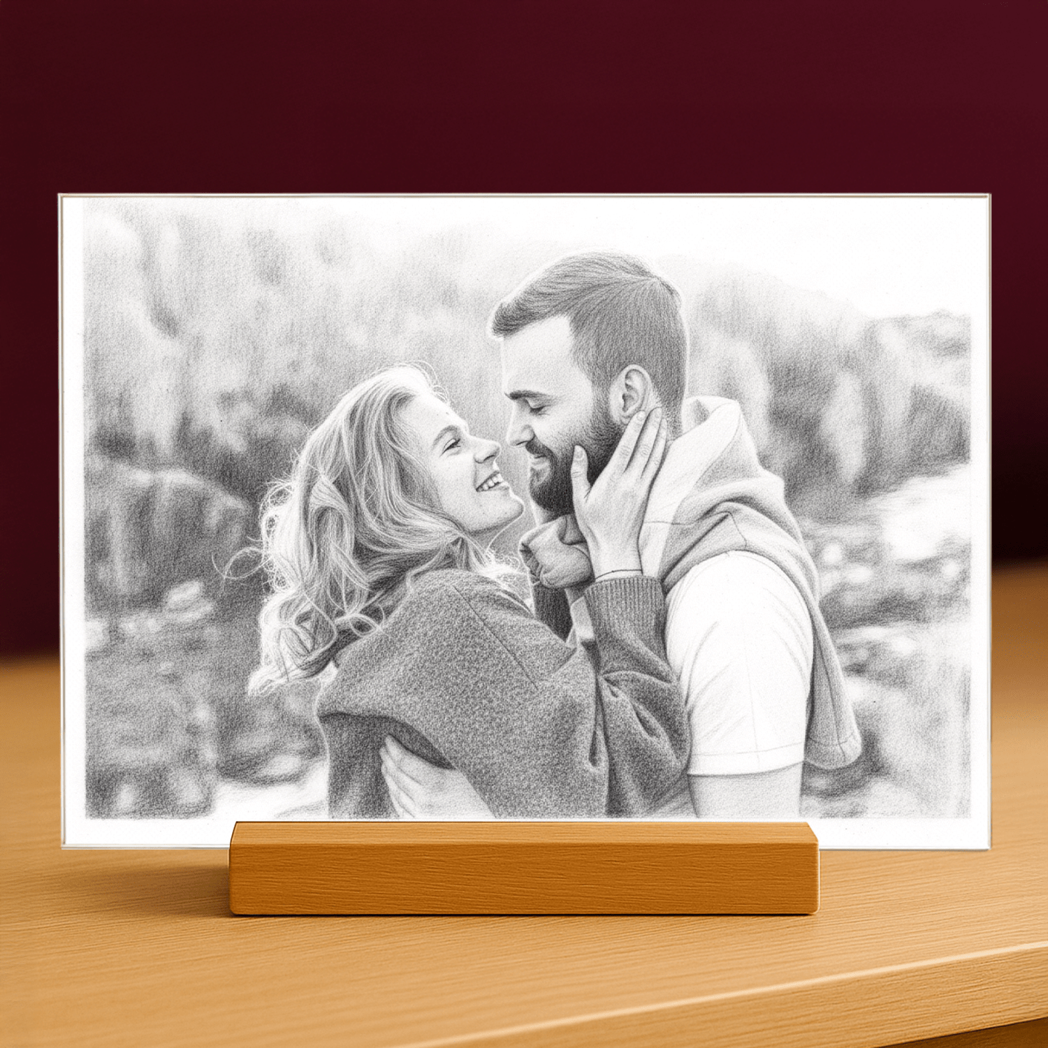 Para w rysunkowym stylu - portret na szkle akrylowym dla pary - Emmygift.pl