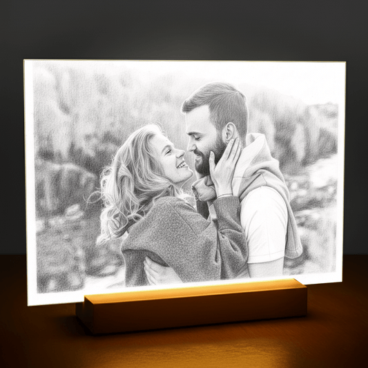 Para w rysunkowym stylu - portret na szkle akrylowym dla pary - Emmygift.pl