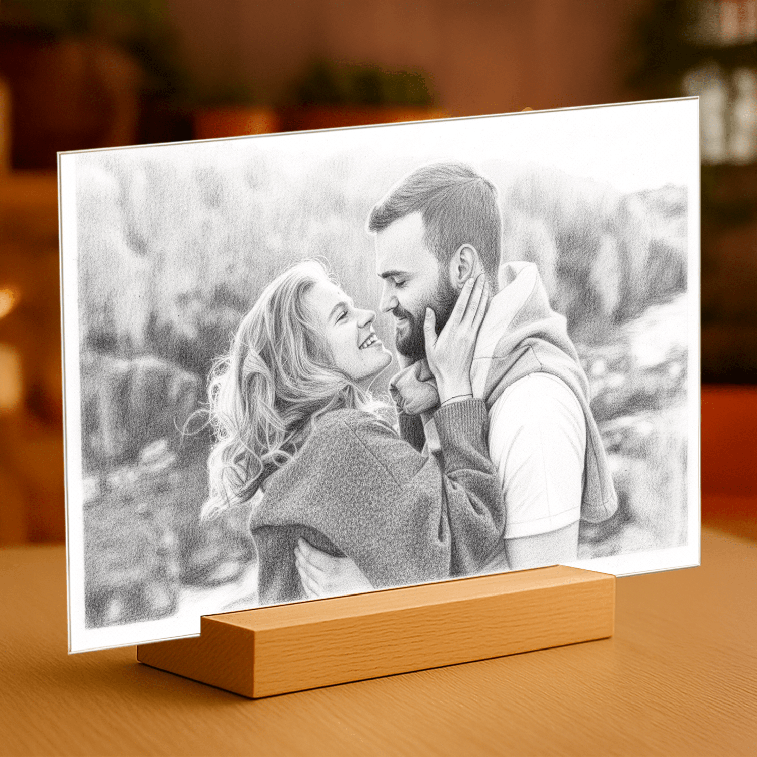 Para w rysunkowym stylu - portret na szkle akrylowym dla pary - Emmygift.pl