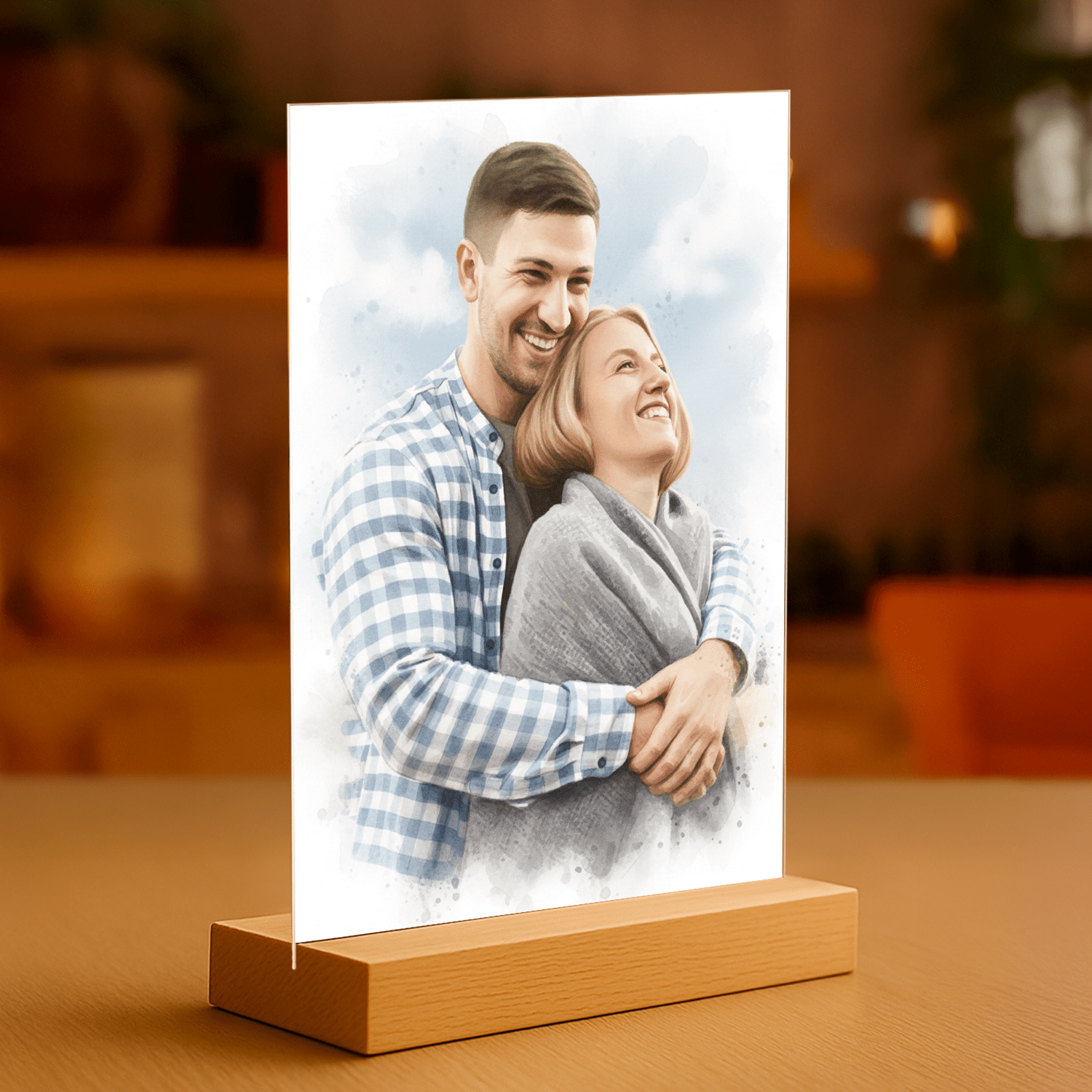 Para w stylu akwarelowym - portret na szkle akrylowym dla pary - Emmygift.pl