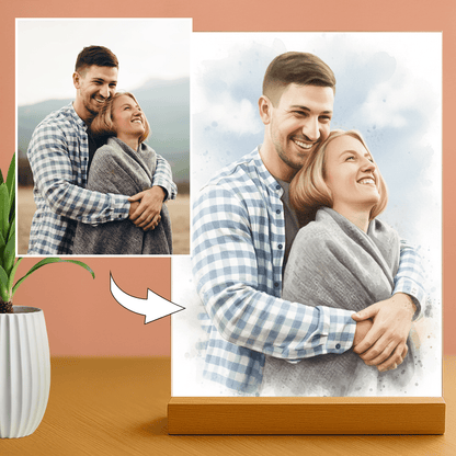 Para w stylu akwarelowym - portret na szkle akrylowym dla pary - Emmygift.pl